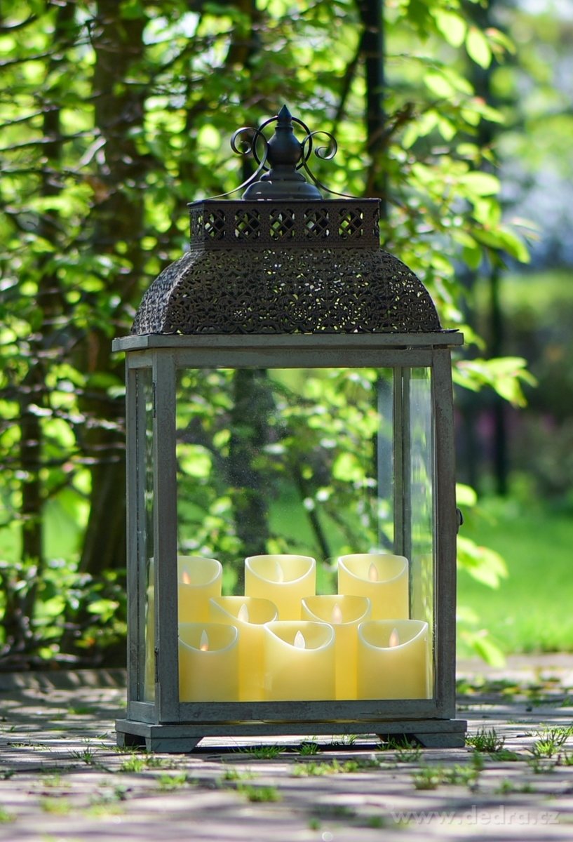 Lucerna 66 cm, dřevo a kov, se skleněn.výplněmi – náhled 4 | Grand Móda