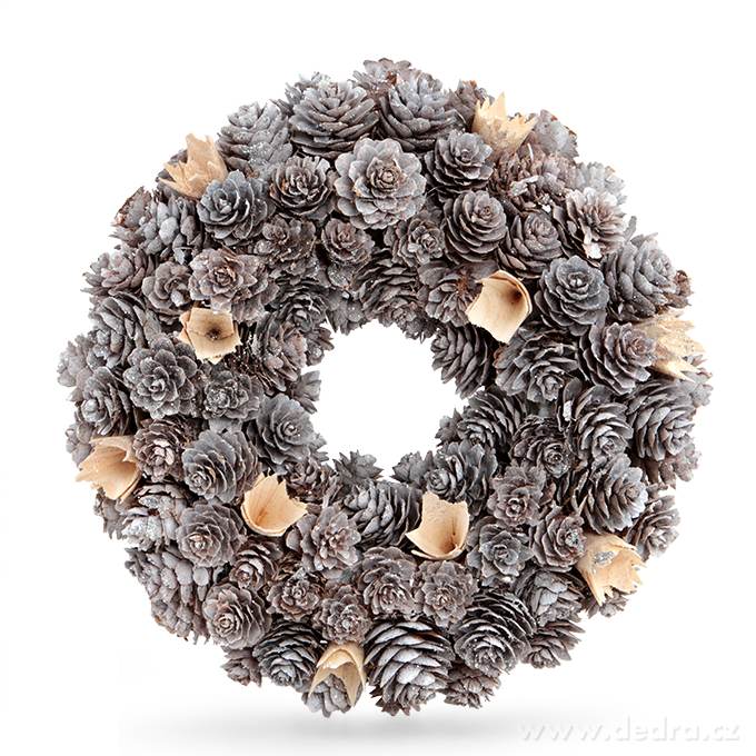 Dekorativní věnec proutěný, z postříbřených šišek | Keramika a kvďtináče | Grand Móda