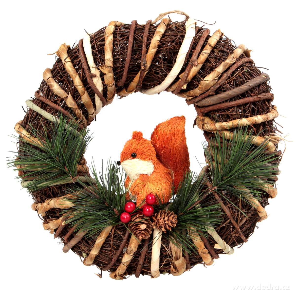 30 cm dekorativní věnec, proutěný s veverkou | Ateliérové kvďtiny a spol. | Grand Móda