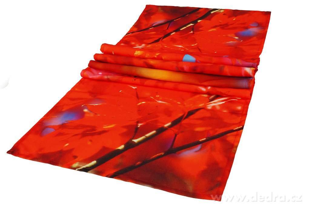 Běhoun na stůl, červené listí – náhled 2 | Grand Móda