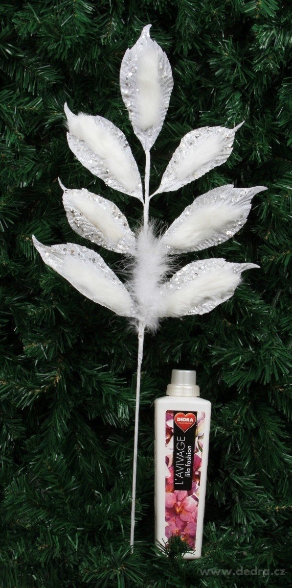 74 cm vysoká sněhobílá ratolest zdobená pírky a flitry – náhled 2 | Grand Móda