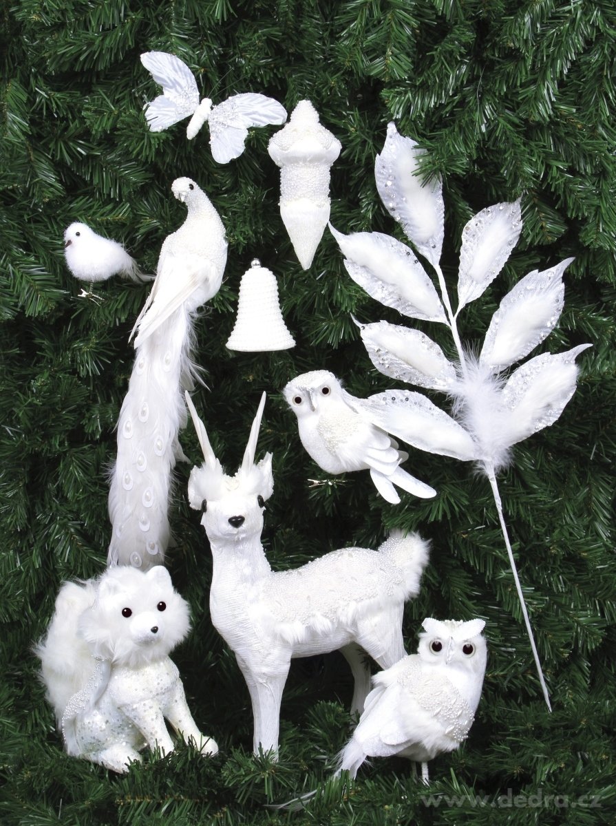 74 cm vysoká sněhobílá ratolest zdobená pírky a flitry – náhled 3 | Grand Móda