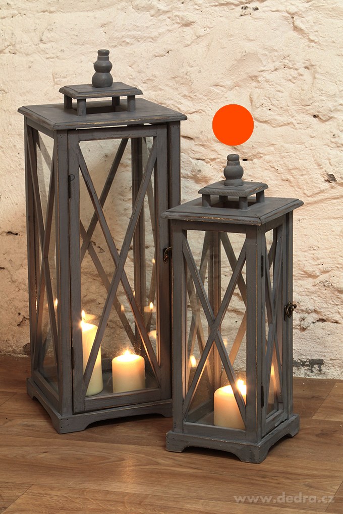 Dřevěná lucerna, šedá, výška 45 cm – náhled 3 | Grand Móda