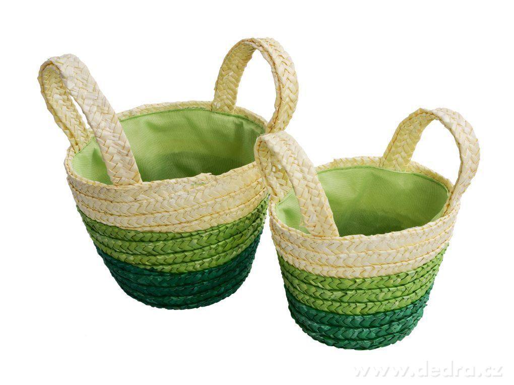 2ks slaměný košík/ošatka, s všitou látkou | Boxy, ukládání vďcí | Grand Móda