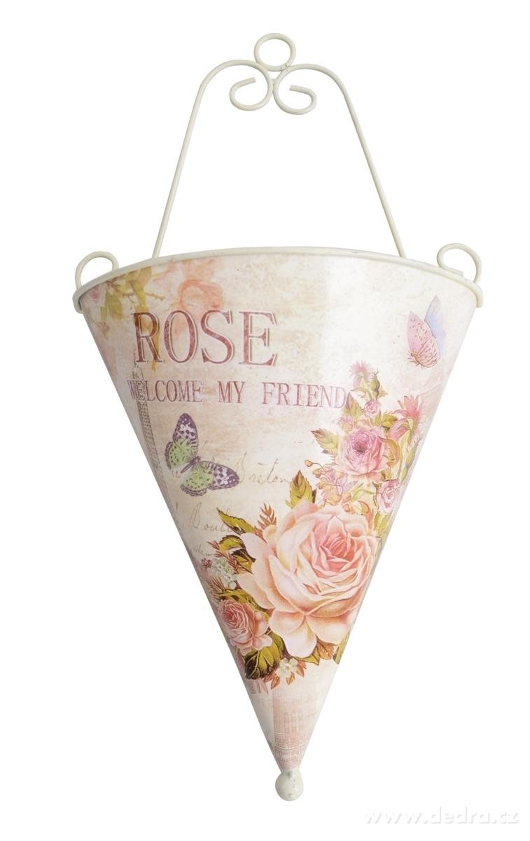 Závěsný kovový obal, na květináč ROSE