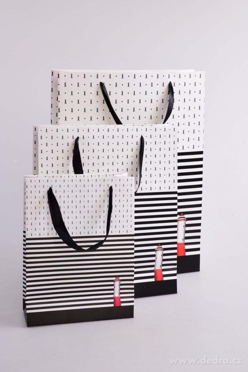 Dárková taška, černé pruhy/ maják – náhled 4 | Grand Móda
