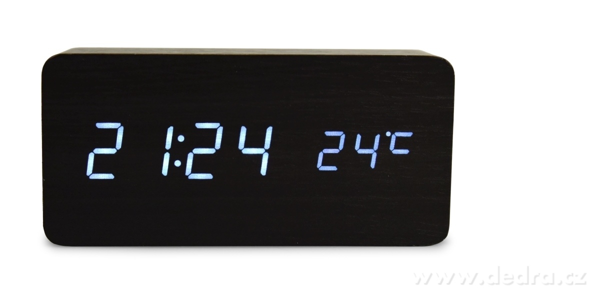 WOODOO CLOCK, Digitální LED dřevěné hodiny s budíkem, čas, datum, teplota, zvukové ovládání | Budíky | Grand Móda