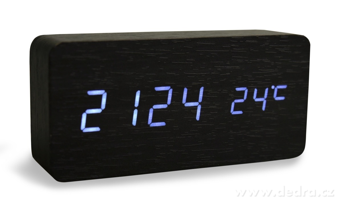 WOODOO CLOCK, Digitální LED dřevěné hodiny s budíkem, čas, datum, teplota, zvukové ovládání – náhled 2 | Grand Móda