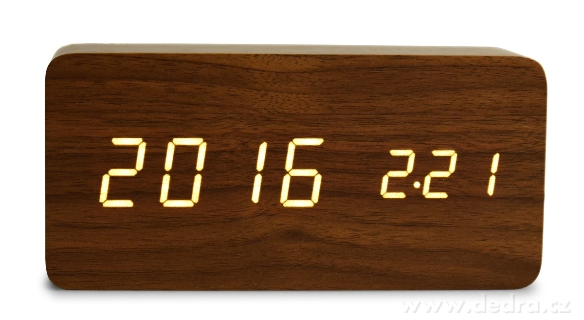 WOODOO CLOCK, Digitální LED dřevěné hodiny s budíkem, čas, datum, teplota, zvukové ovládání | Budíky | Grand Móda