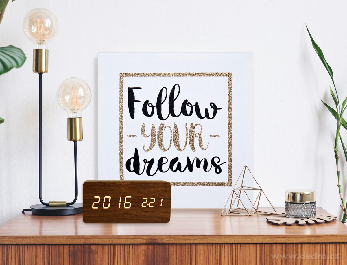 WOODOO CLOCK, Digitální LED dřevěné hodiny s budíkem, čas, datum, teplota, zvukové ovládání – náhled 3 | Grand Móda