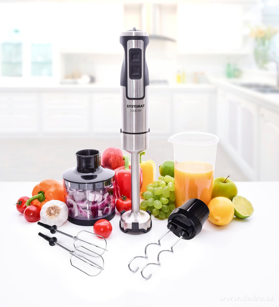 POWER BLENDER 4v1, Tyčový mixér 1000 W + sekáček, šlehač & hnětač, tichý motor & turbo výkon – náhled 4 | Grand Móda