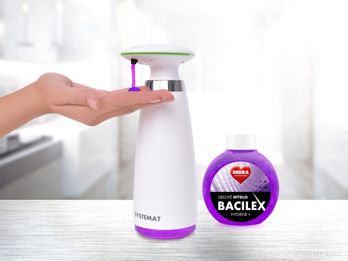 SYSTEMAT, bezdotykový automatický dávkovač mýdla, šamponů a mycích prostředků, infra senzor + LED indikace, objem 340 ml – náhled 2 | Grand Móda