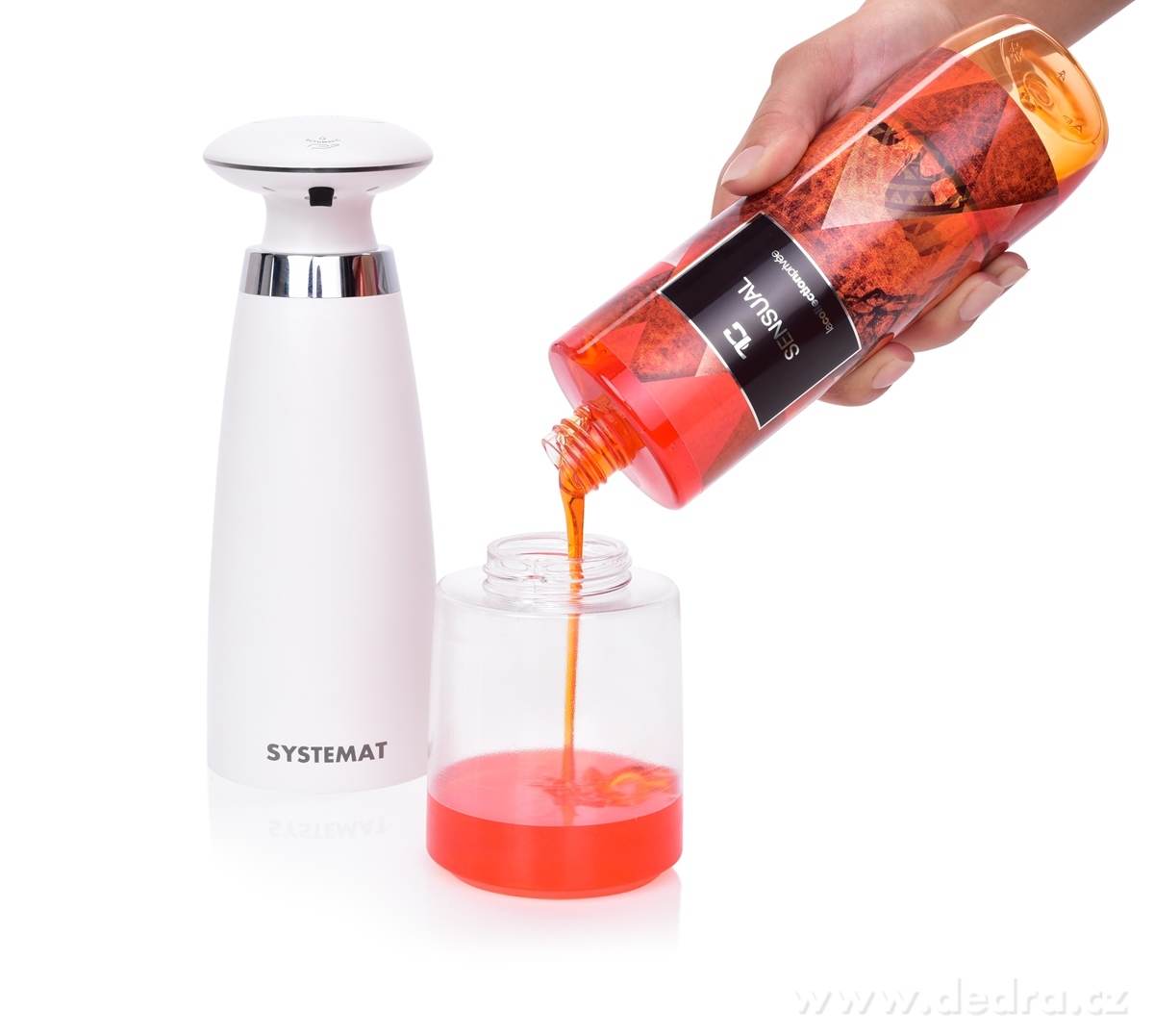 SYSTEMAT, bezdotykový automatický dávkovač mýdla, šamponů a mycích prostředků, infra senzor + LED indikace, objem 340 ml – náhled 3 | Grand Móda