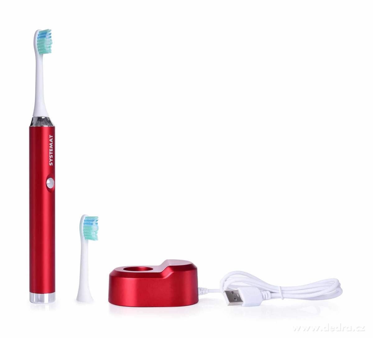 Sonický extra jemný kartáček na zuby, celokovový, metalic red