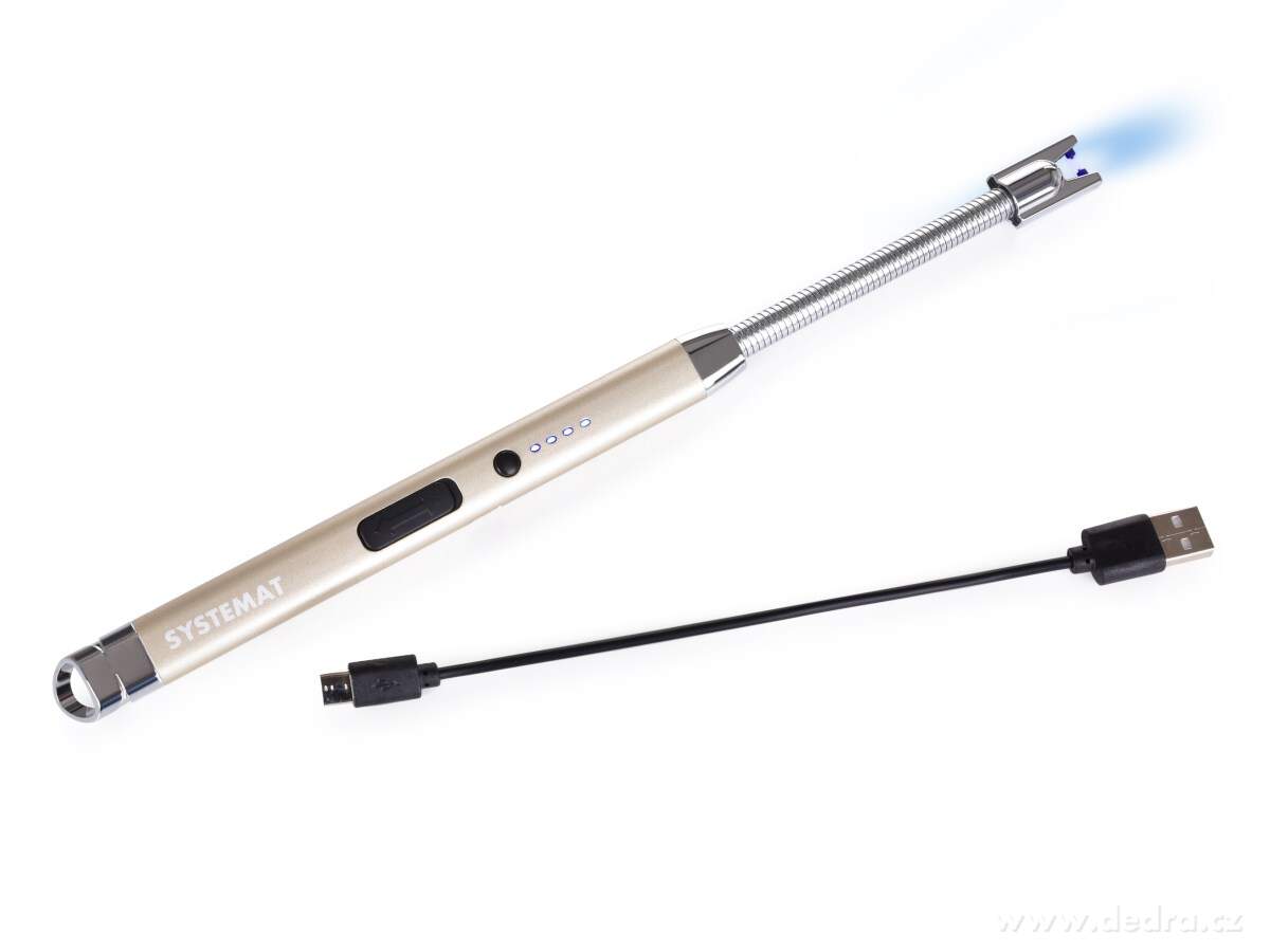 PLASMO, Dobíjecí USB plazmový zapalovač s LED indikátorem & flexibilním krkem, platinový | Do kuchynď | Grand Móda