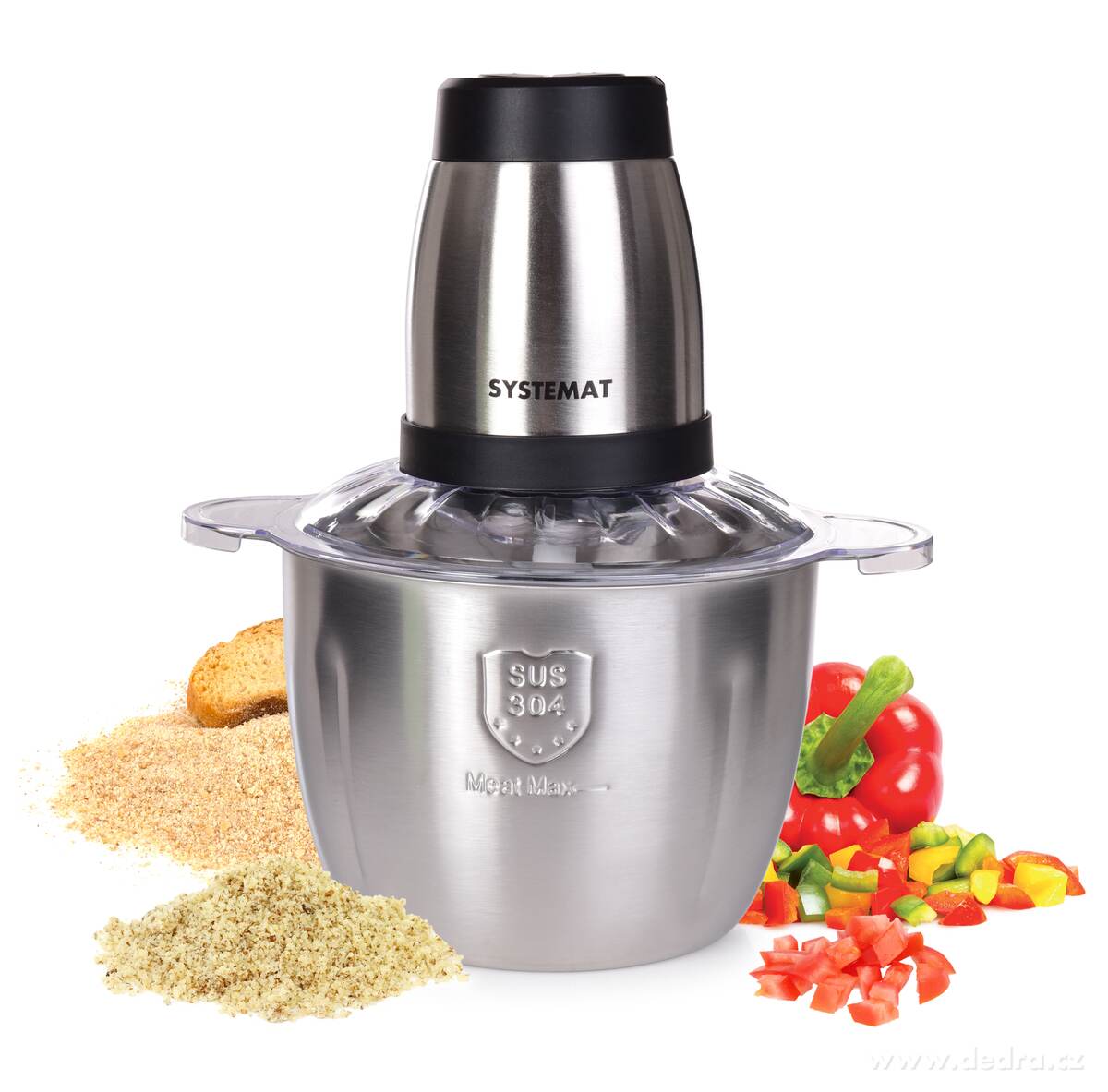 MAXISEKÁTOR, Sekáček potravin s nerezovou mísou 2, 5 L, 300 W, 2 rychlosti & čtyřčepel | Do kuchynď | Grand Móda