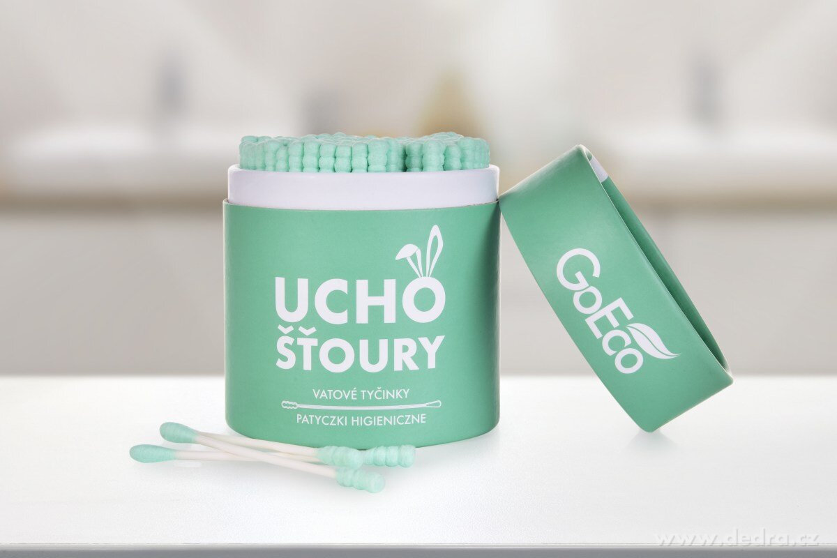 UCHOŠŤOURY, ekologické vatové tyčinky, 200 ks, karton + 100% bavlna, zelené – náhled 4 | Grand Móda