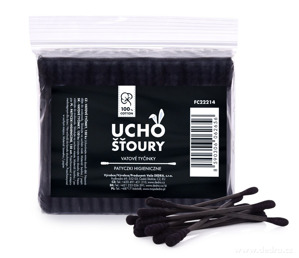 ČERNÉ ekologické uchošťoury, 150 ks, z recyklovaného kartonu & 100% bavlny, GoEco® | UchoíŤoury & spol. | Grand Móda