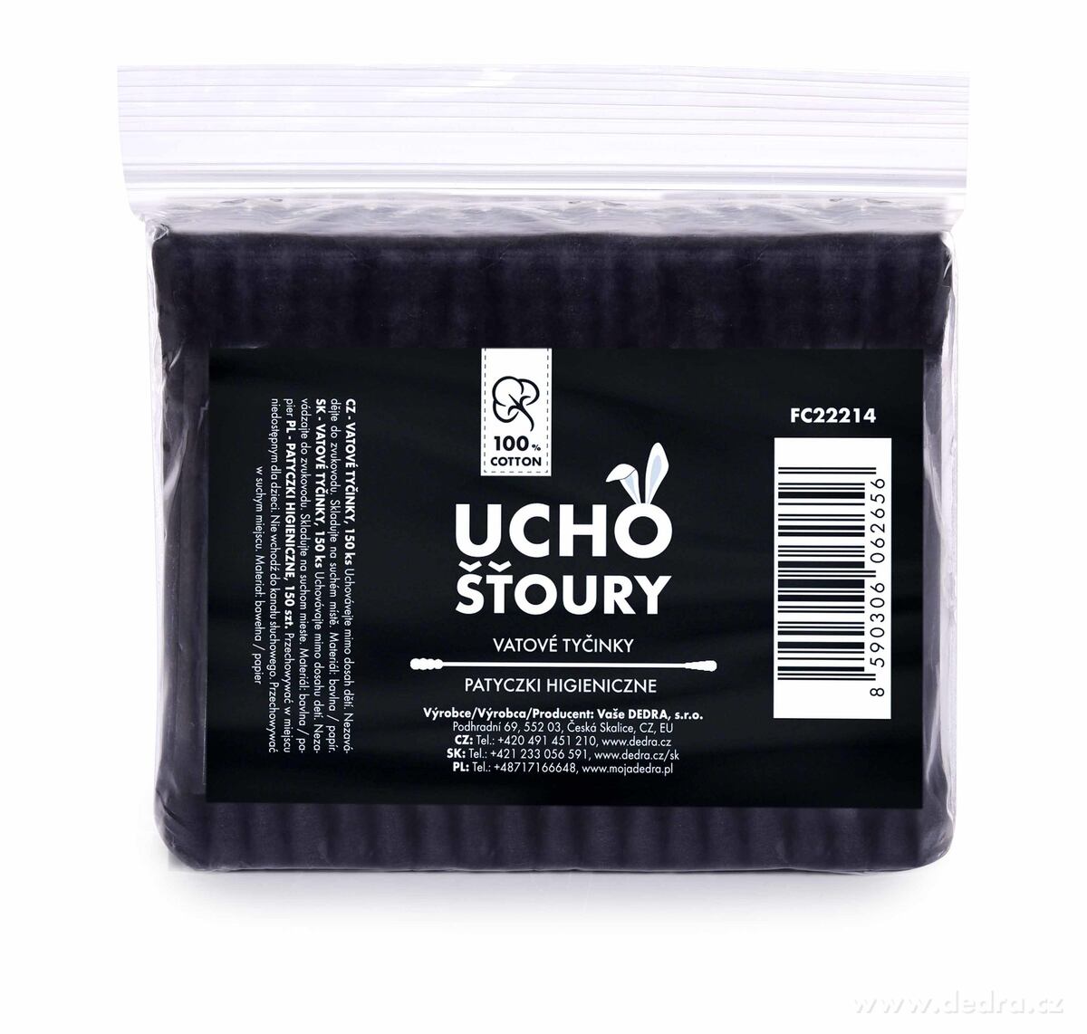 ČERNÉ ekologické uchošťoury, 150 ks, z recyklovaného kartonu & 100% bavlny, GoEco® – náhled 4 | Grand Móda