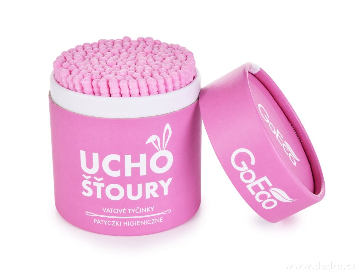 UCHOŠŤOURY, ekologické vatové tyčinky, 200 ks, karton + 100% bavlna, růžové | GoEco® udržitelnŻ domov | Grand Móda