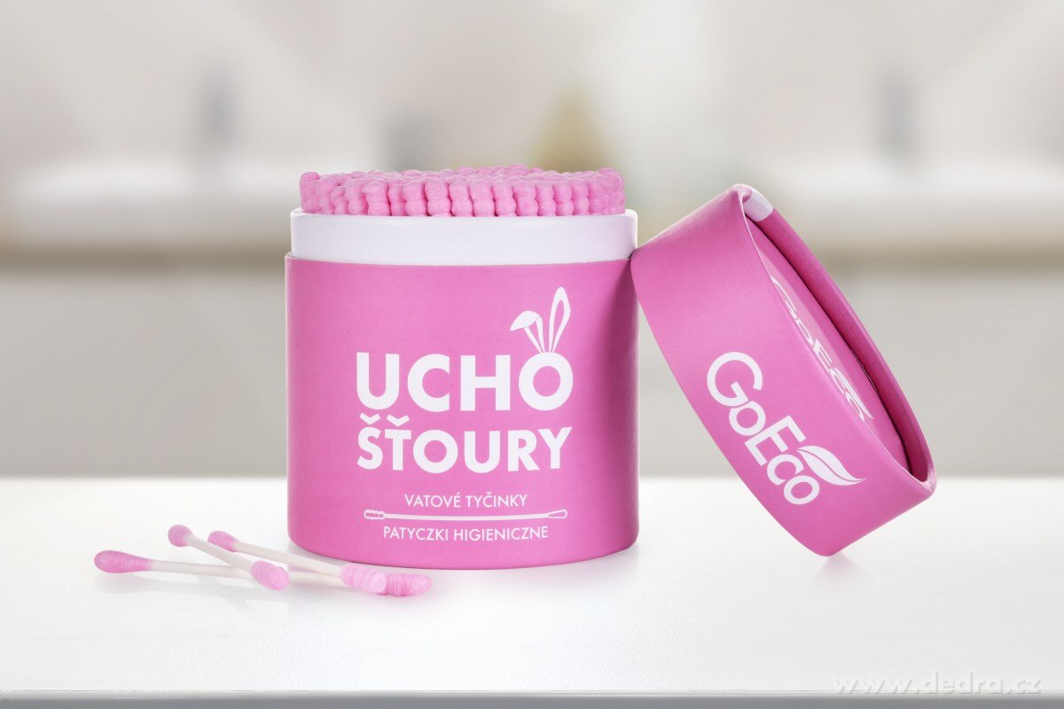 UCHOŠŤOURY, ekologické vatové tyčinky, 200 ks, karton + 100% bavlna, růžové – náhled 3 | Grand Móda