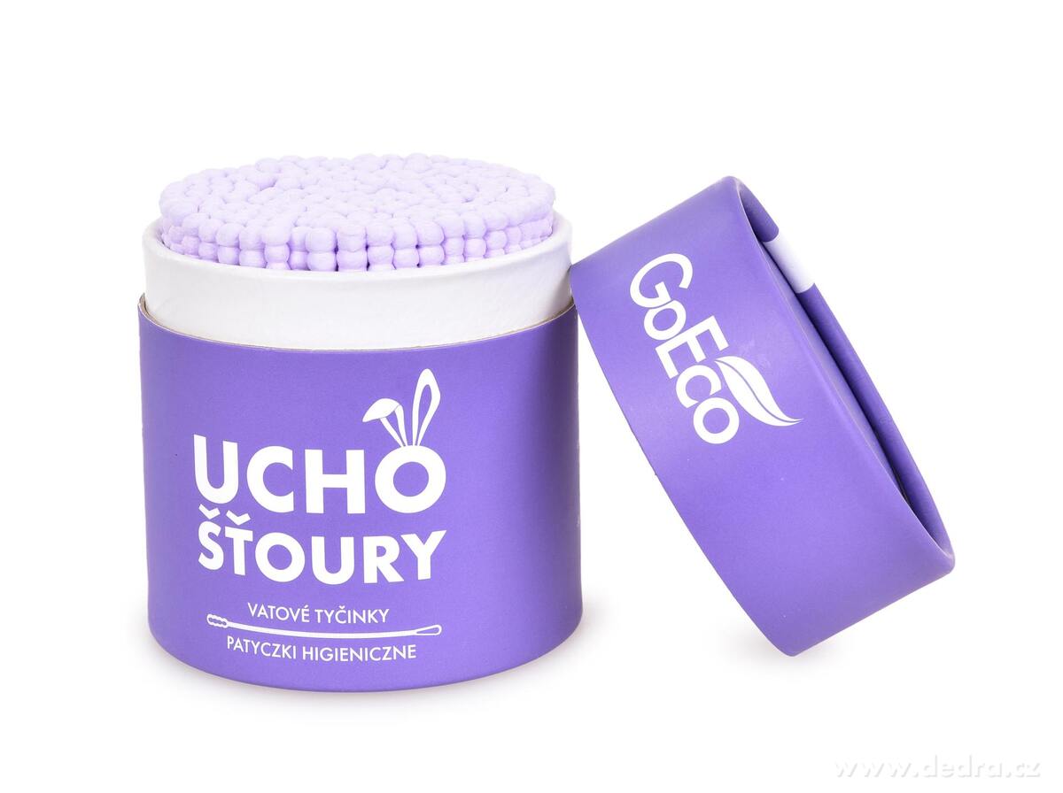 UCHO┼á┼ĄOURY | ekologick├ę vatov├ę ty─Źinky | 200 ks | karton + 100% bavlna | fialov├ę - hlavn├ş obr├ízek | GoEco┬« udr┼żiteln├Ż domov | Grand M├│da