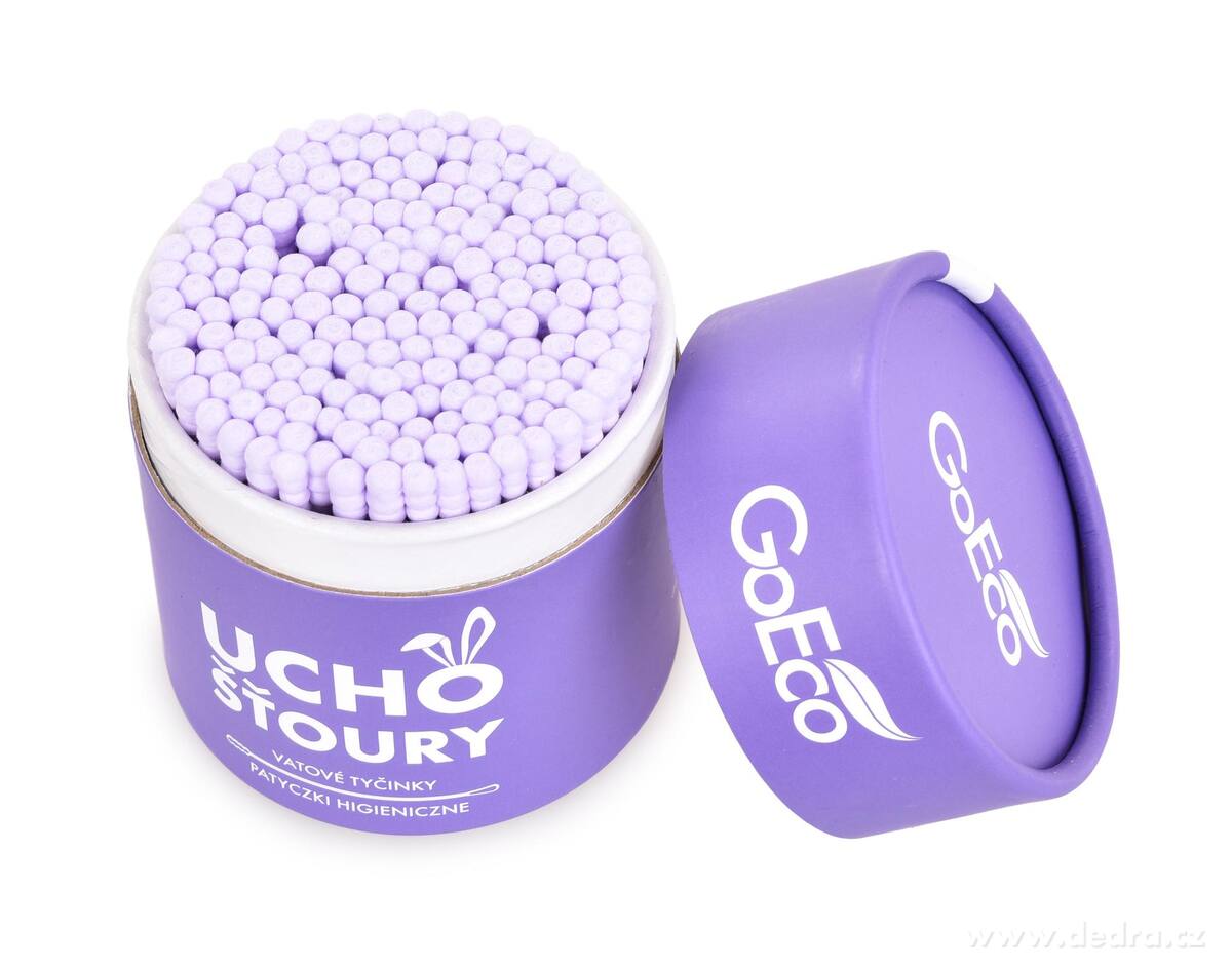 UCHO┼á┼ĄOURY | ekologick├ę vatov├ę ty─Źinky | 200 ks | karton + 100% bavlna | fialov├ę - obr├ízek 4 | GoEco┬« udr┼żiteln├Ż domov | Grand M├│da