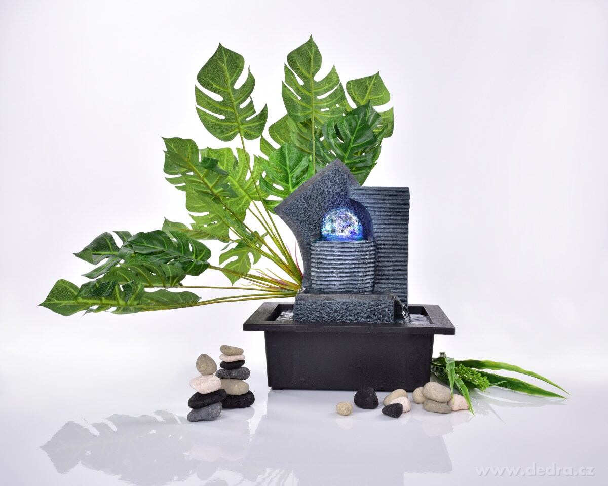 ZAZEN, 26, 5 cm pokojová fontána s rotující zenovou koulí & LED osvětlením, kaskádový design – náhled 4 | Grand Móda