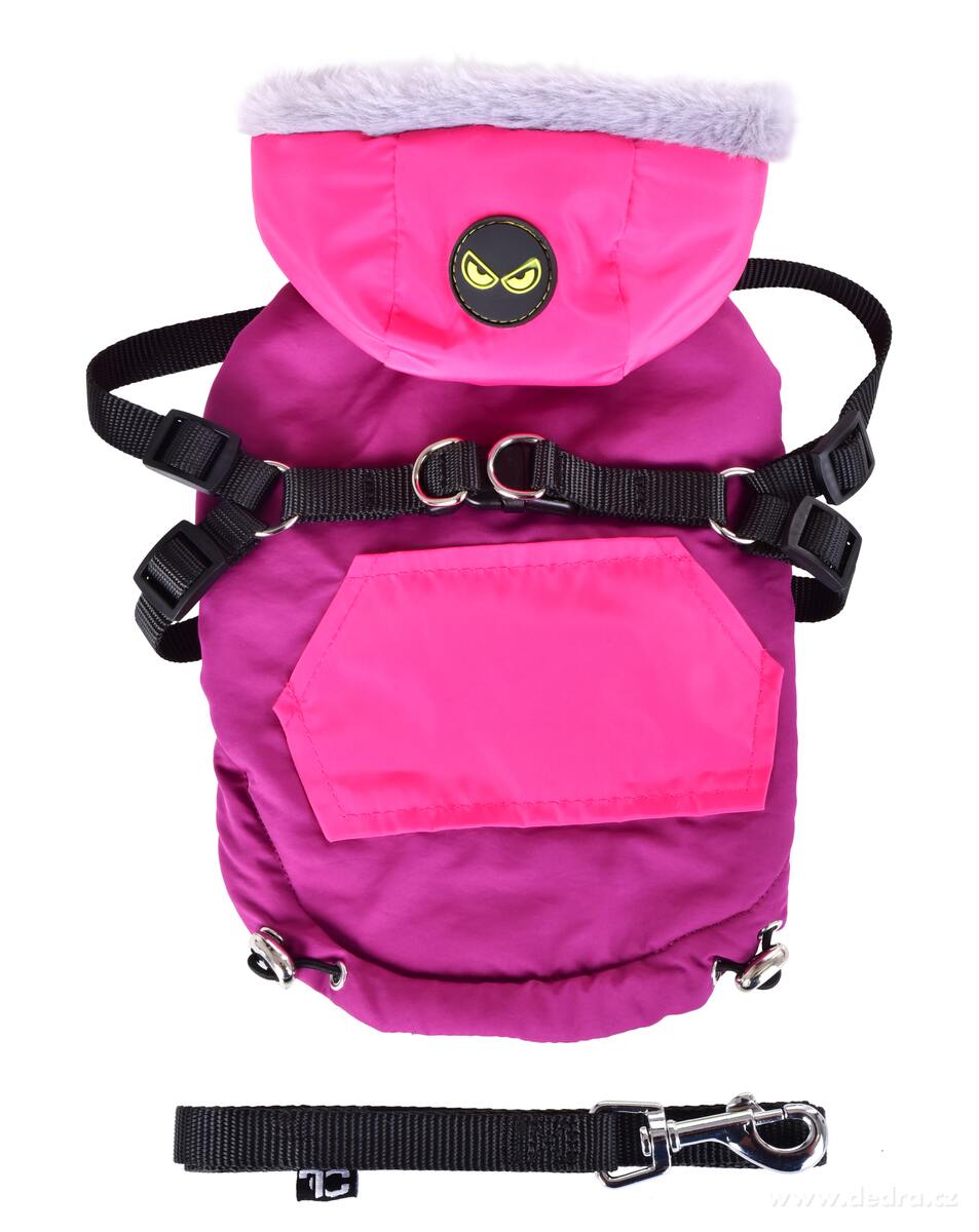 REBELITO® 3v1, bunda pro psy, prošívaná bunda + kšíry & vodítko, růžovo-fialová