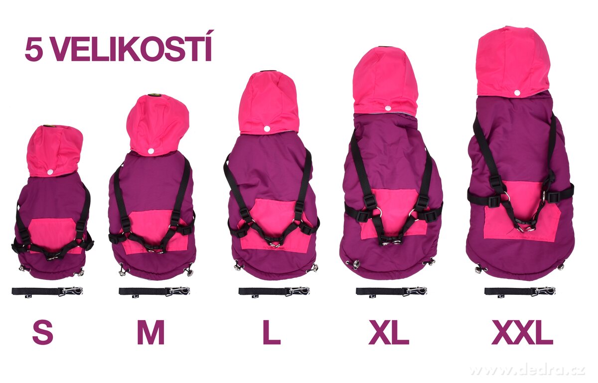 REBELITO® 3v1, bunda pro psy, prošívaná bunda + kšíry & vodítko, růžovo-fialová – náhled 2 | Grand Móda