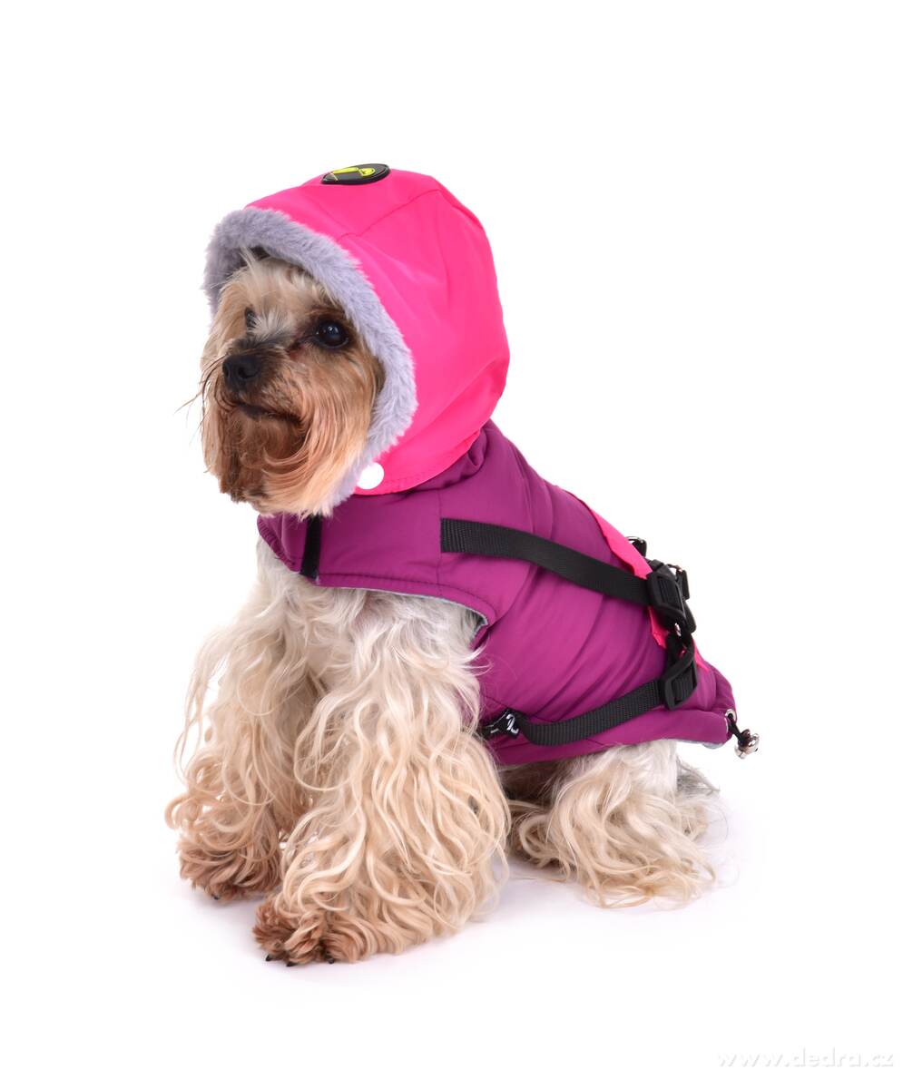 REBELITO® 3v1, bunda pro psy, prošívaná bunda + kšíry & vodítko, růžovo-fialová – náhled 4 | Grand Móda