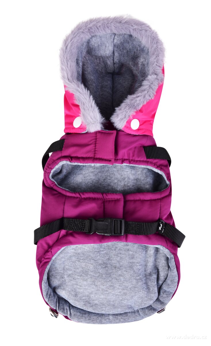 REBELITO® 3v1, bunda pro psy, prošívaná bunda + kšíry & vodítko, růžovo-fialová – náhled 5 | Grand Móda