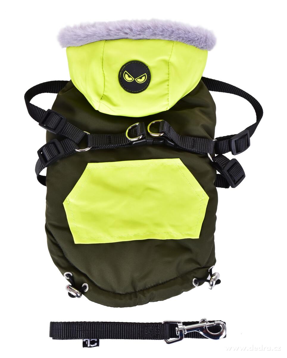 REBELITO® 3v1, bunda pro psy, prošívaná bunda + kšíry & vodítko, zeleno-khaki