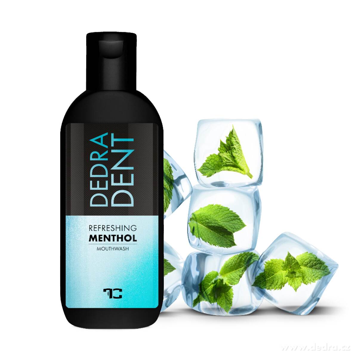 DEDRA DENT, přírodní bylinná ústní voda REFRESHING MENTHOL s kyselinou hyaluronovou & stévií, hydratace & svěží dech