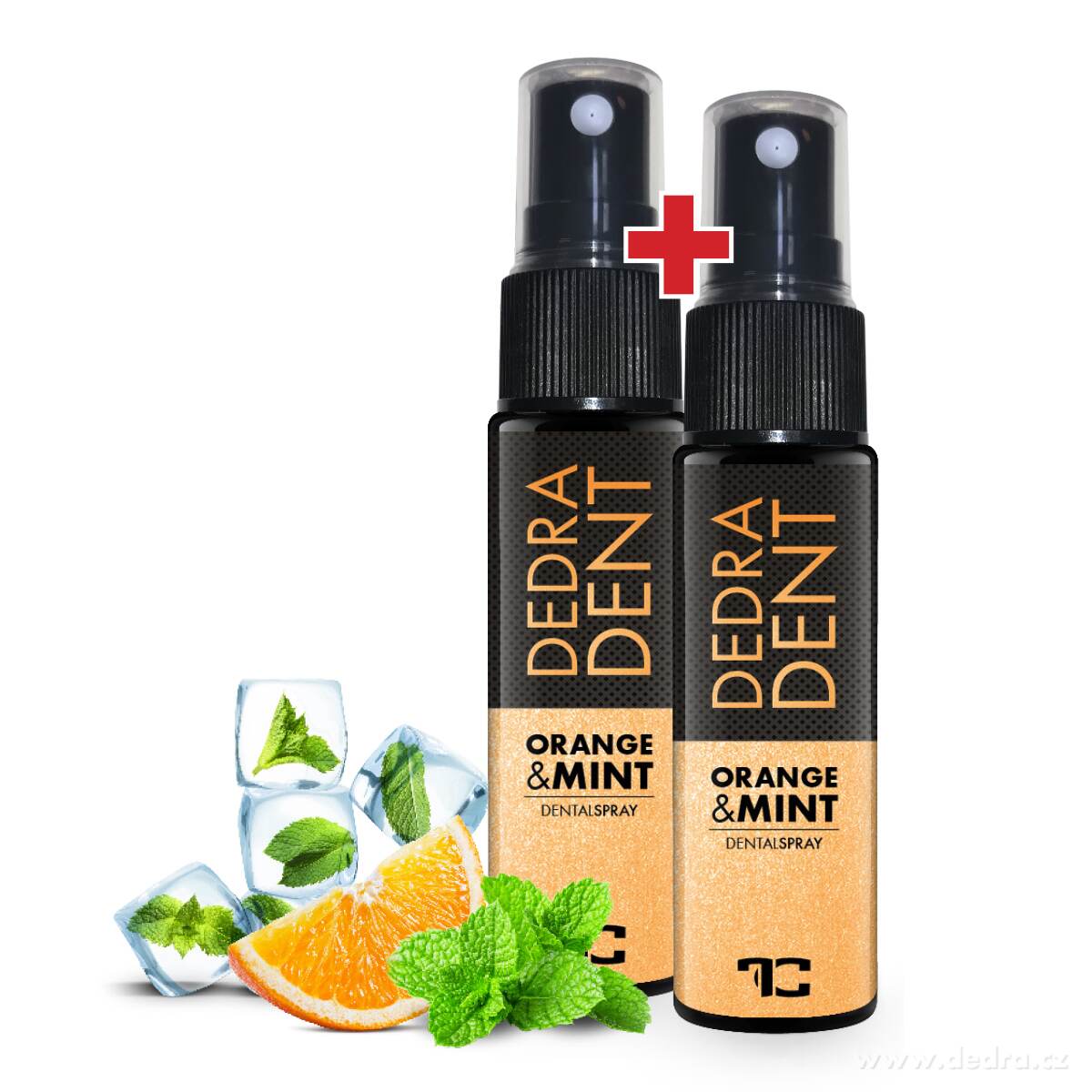 1+1 ZDARMA | DENT | p┼Ö├şrodn├ş bylinn├Ż ├║stn├ş sprej ORANGE & MINT s m├ítou, tymi├ínem & h┼Öeb├ş─Źkem | sv─Ť┼ż├ş dech bez cukru | 2x 30 ml - hlavn├ş obr├ízek | ├Üstn├ş vody a spreje | Grand M├│da