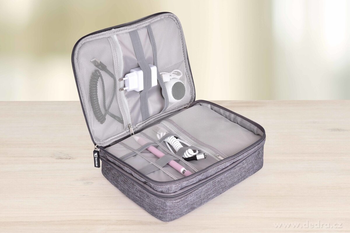 FC TRAVELLER, velké 2patrové pouzdro na elektroniku, kabely, nabíječky & příslušenství, šedá melange – náhled 3 | Grand Móda