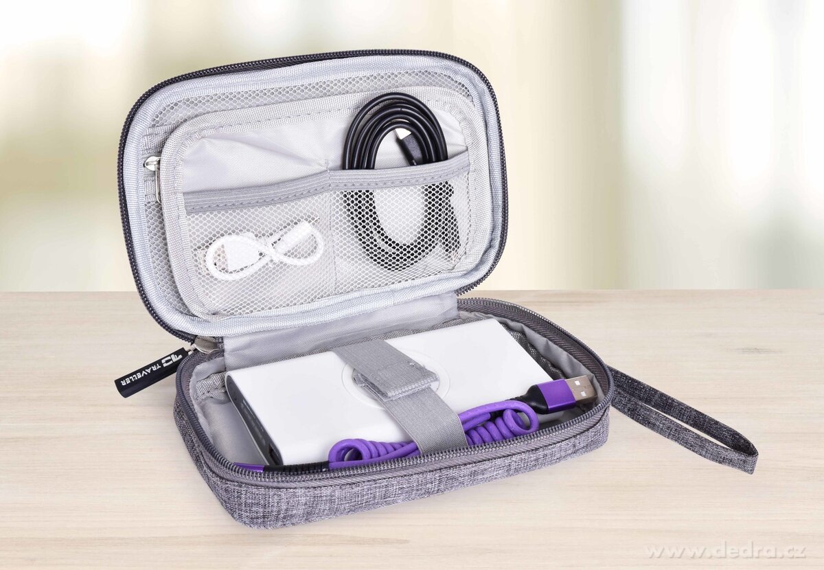 FC TRAVELLER, pouzdro na kabely & elektroniku, cestovní organizér na nabíječky & příslušenství, šedá melange – náhled 3 | Grand Móda