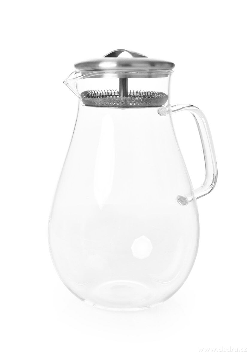 1, 9 L skleněný džbán z borosilikátového skla, s nerezovým víkem a pružinovým sítkem – náhled 2 | Grand Móda