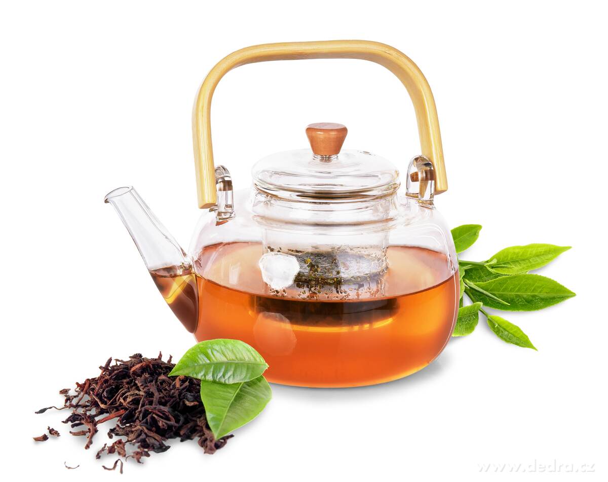 1 L skleněná konvice na čaj z borosilikátového skla s bambusovým držadlem, BOROSIL GLASS | Sklenďné, porcelánové i nerez | Grand Móda