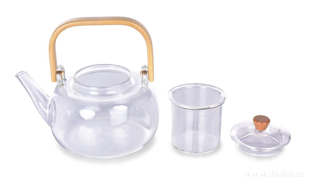 1 L skleněná konvice na čaj z borosilikátového skla s bambusovým držadlem, BOROSIL GLASS – náhled 4 | Grand Móda