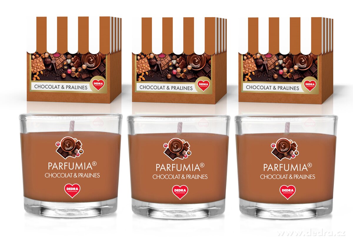 CHOCOLAT & PRALINES, sada 3 votivních svíček, PARFUMIA®, 3×55 ml