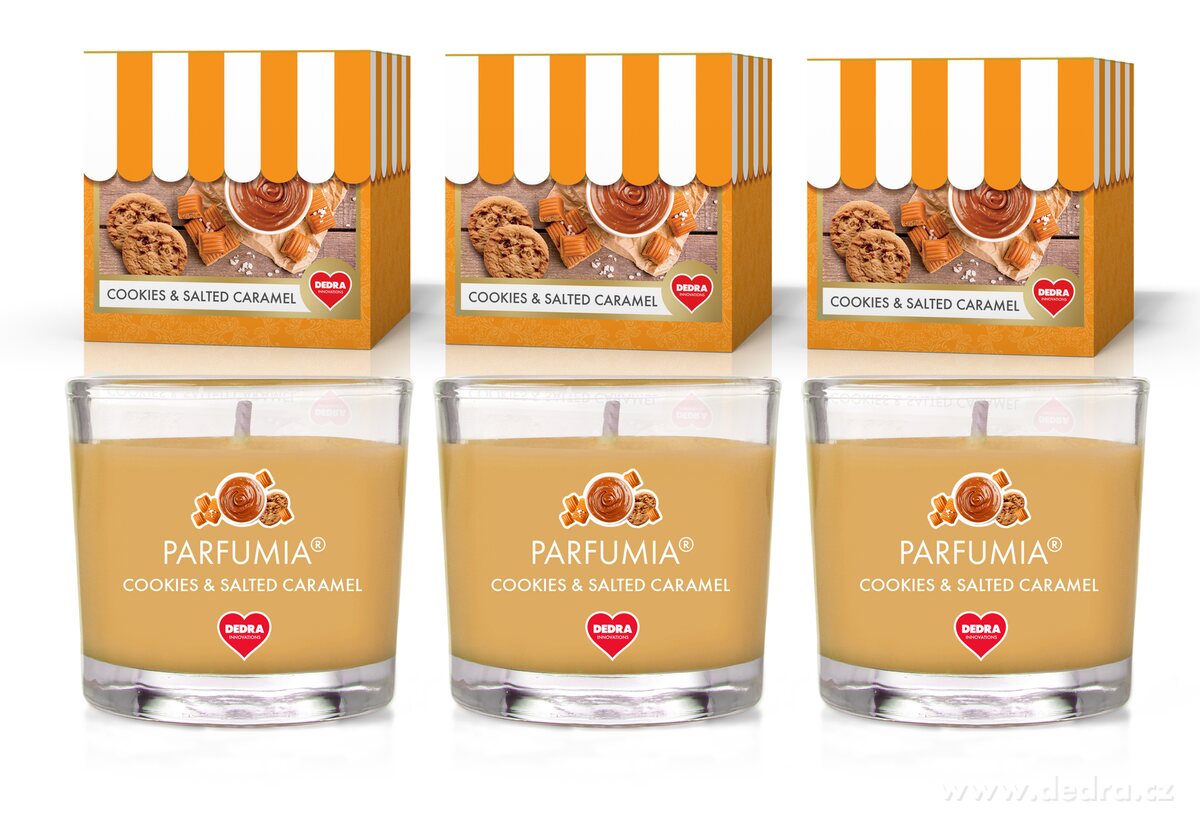 COOKIES & SALTED CARAMEL, sada 3 votivních svíček, PARFUMIA®, 3×55 ml
