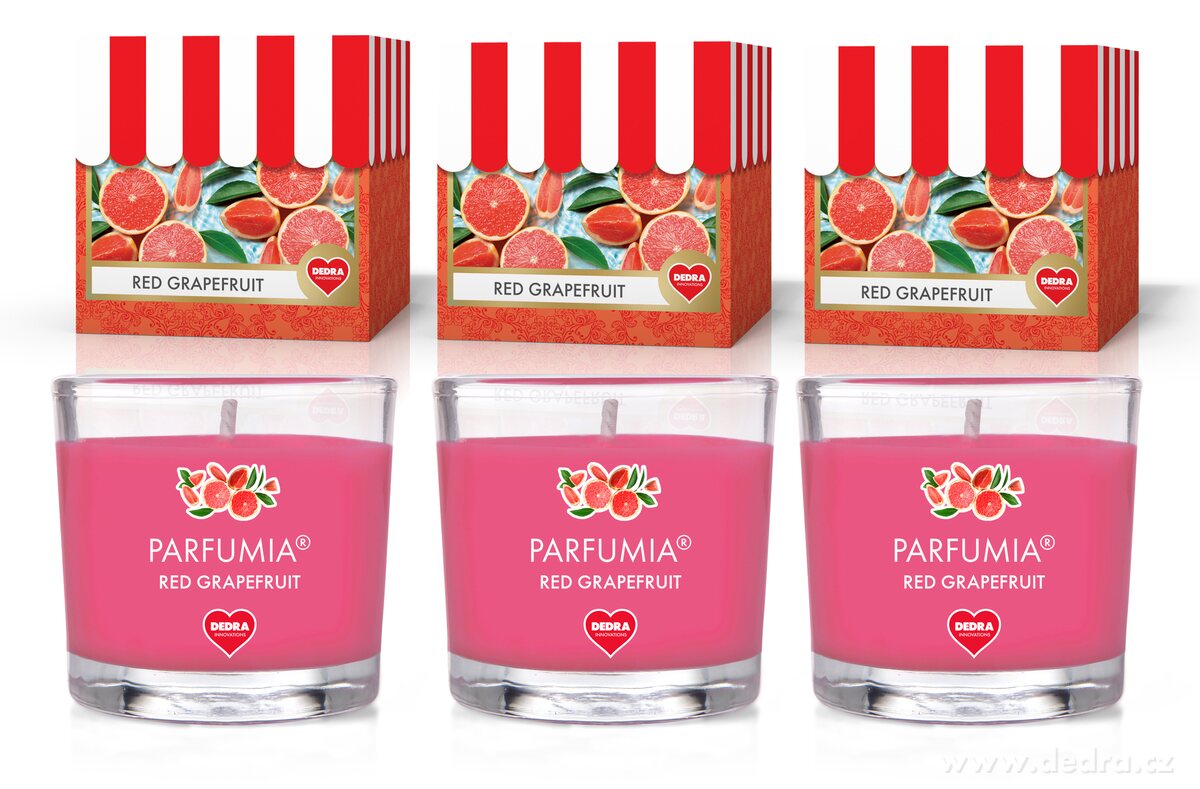 RED GRAPEFRUIT, sada 3 votivních svíček, PARFUMIA®, 3×55 ml