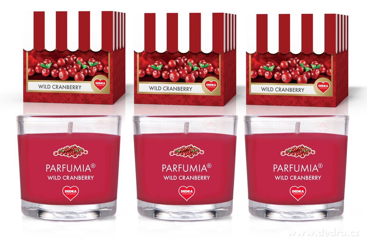 WILD CRANBERRY, sada 3 votivních svíček, PARFUMIA®, 3×55 ml