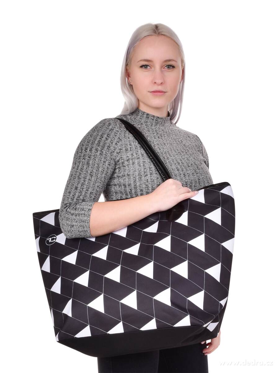 TRIANGLES, Velká textilní kabelka na zip, oboustranný motiv & vnitřní kapsa – náhled 4 | Grand Móda