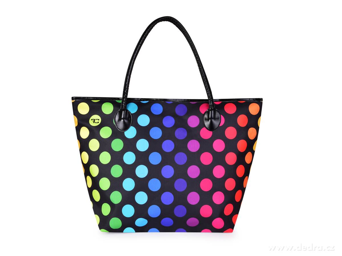 RAINBOW, Velká textilní kabelka na zip, oboustranný puntíkový motiv & vnitřní kapsa
