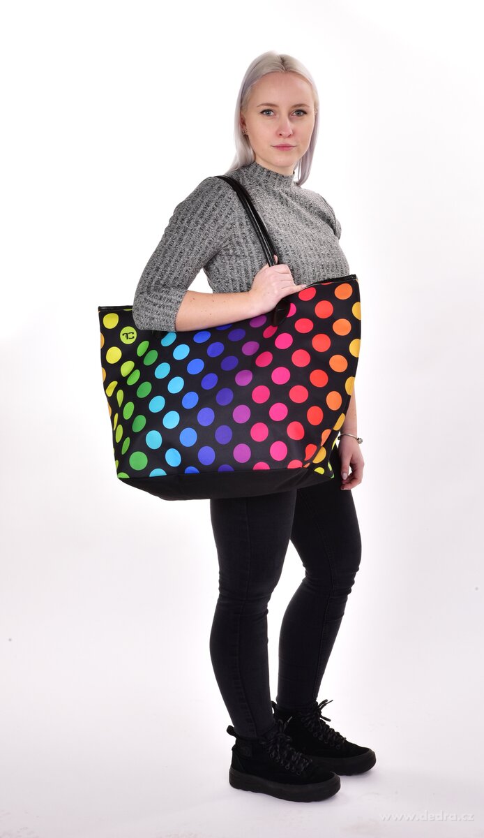 RAINBOW, Velká textilní kabelka na zip, oboustranný puntíkový motiv & vnitřní kapsa – náhled 4 | Grand Móda