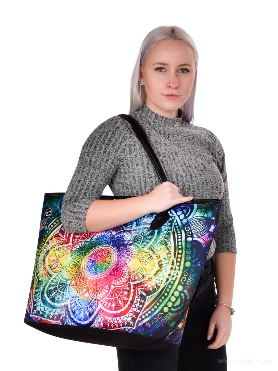 Velká textilní kabelka, taška na zip, oboustranný motiv, FC NAMASTÉ – náhled 3 | Grand Móda