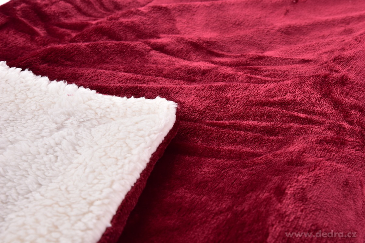 LAGOON DREAM, dvouvrstvá luxusní přikrývka 150 × 200 cm, LAGOON VELVET & hebká imitace beránka, vínová
