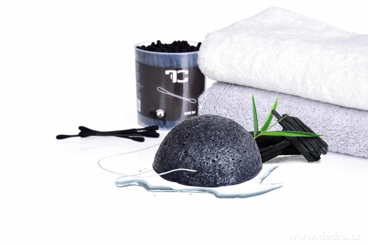 GoEco®, konjaková houbička na mytí pleti, s bambusovým uhlím, pro čistou a svěží pleť – náhled 3 | Grand Móda